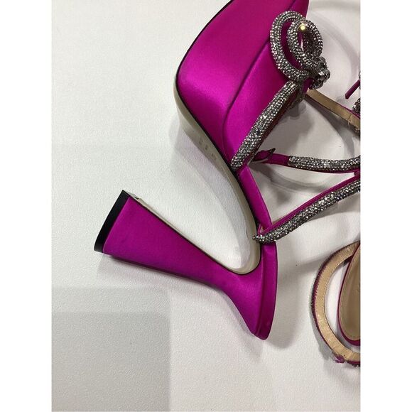 Mach & Mach 140 Double Bow Crystal Embellished Silk Satin Platform Pumps - Picture 11 of 16